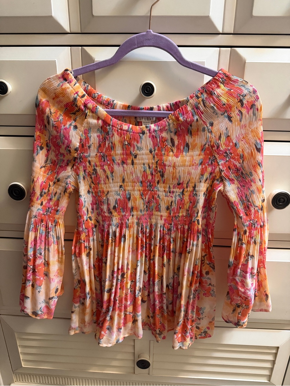 NWT Spense Floral Smocked Off-the-Shoulder Peasant Top | XL